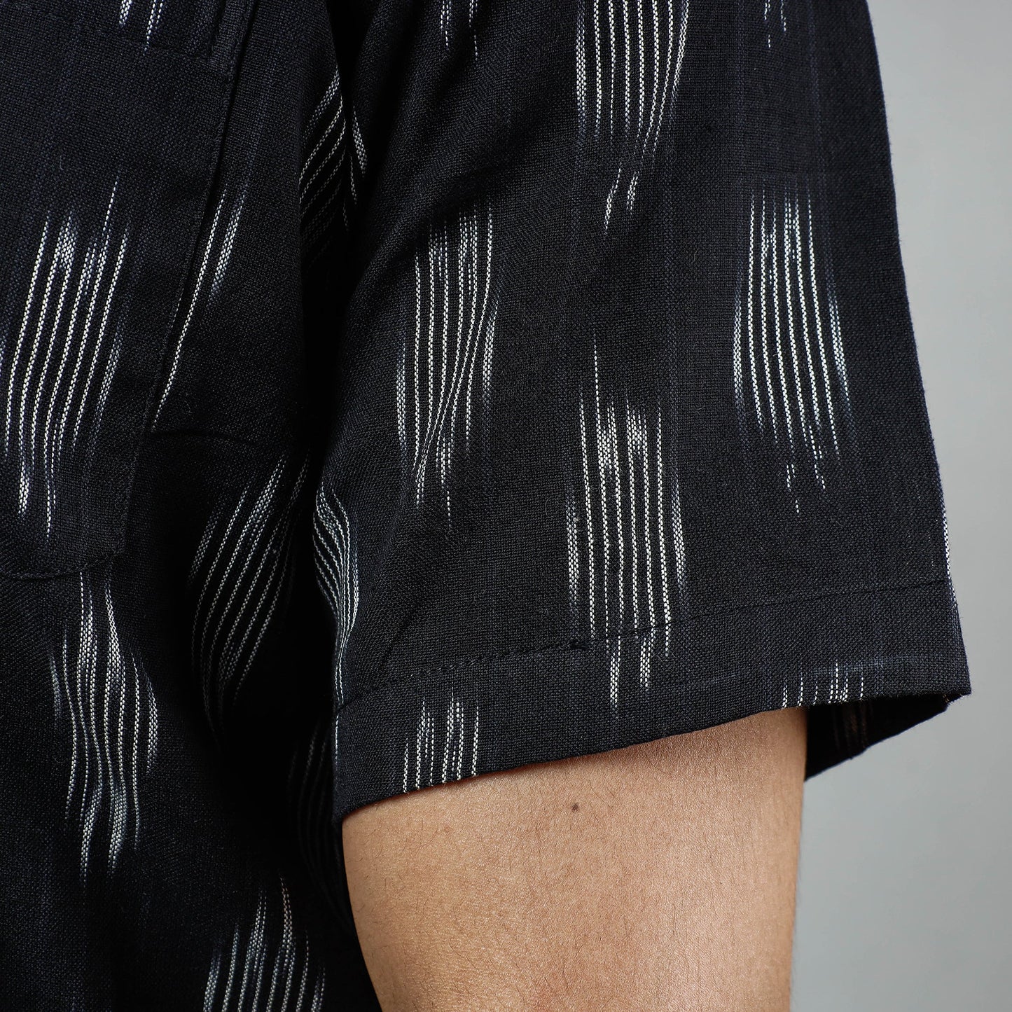 Black - Pochampally Ikat Weave Cotton Men Half Sleeve Shirt