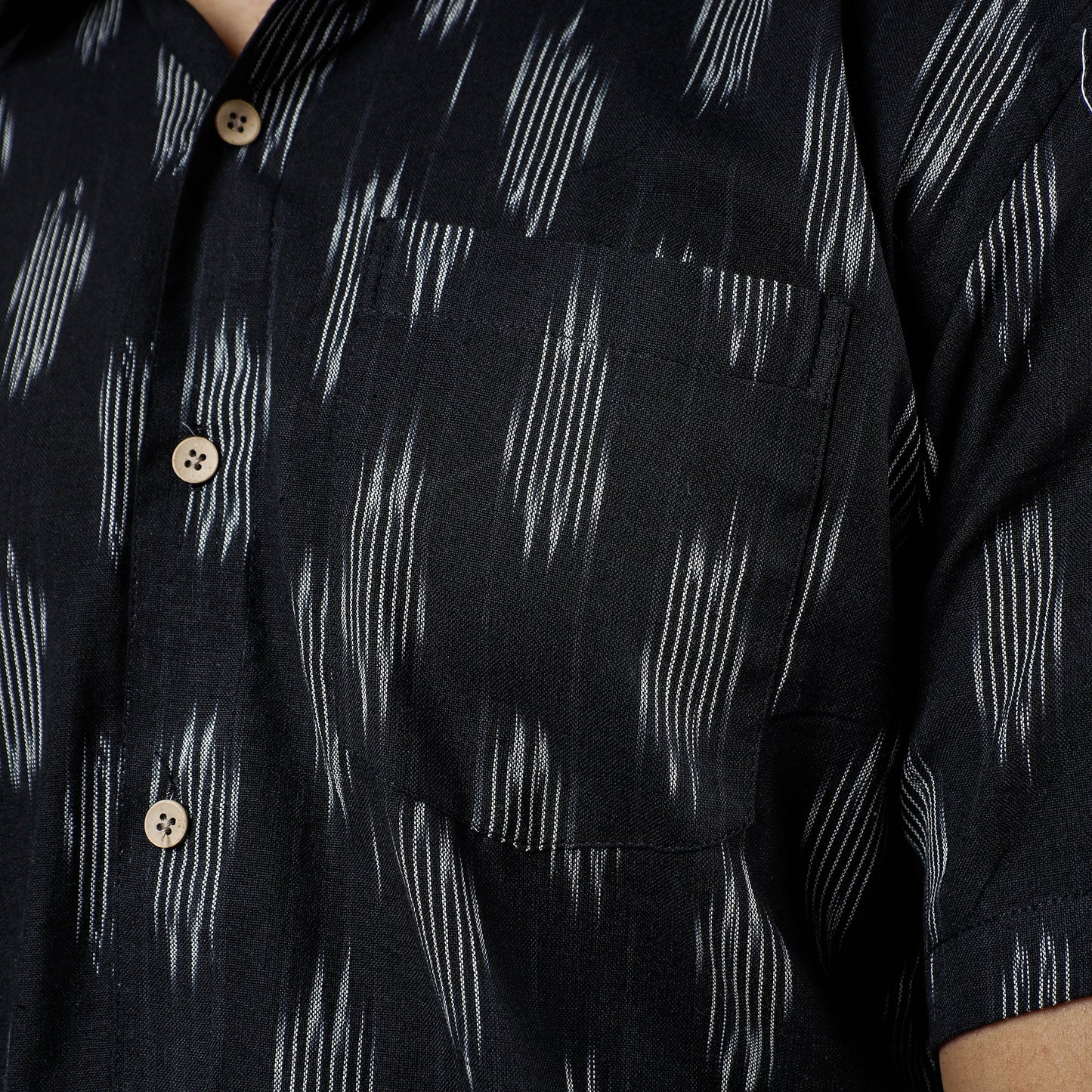 Black - Pochampally Ikat Weave Cotton Men Half Sleeve Shirt
