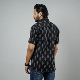 Black - Pochampally Ikat Weave Cotton Men Half Sleeve Shirt