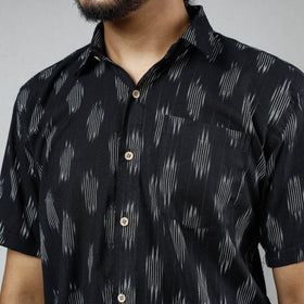 Black - Pochampally Ikat Weave Cotton Men Half Sleeve Shirt