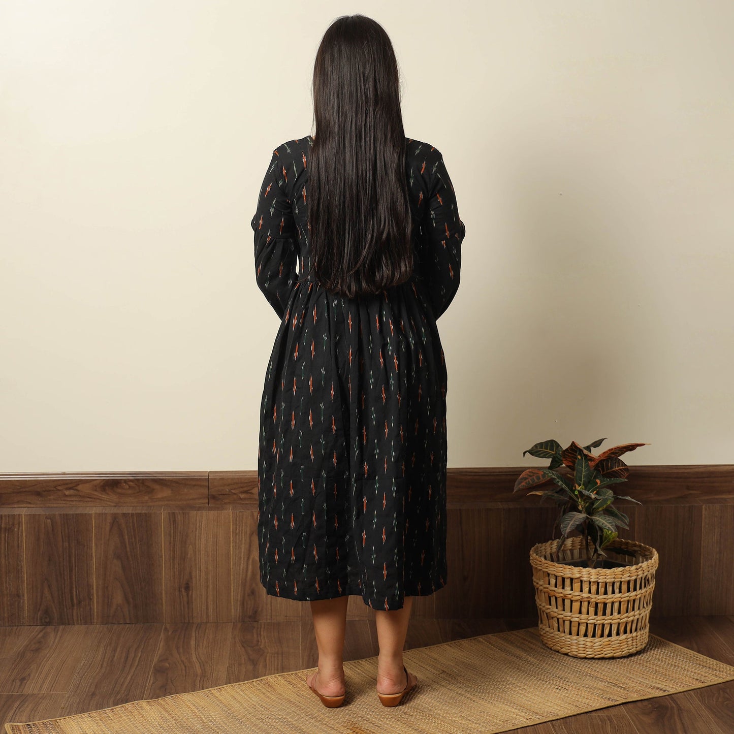 Buy Pochampally Ikat Weave Cotton Pintuck Flared Dress 03 Online l iTokri.com