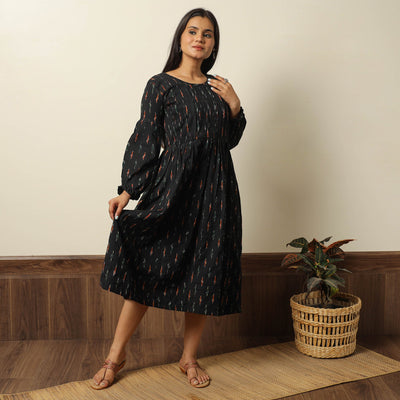 Buy Pochampally Ikat Weave Cotton Pintuck Flared Dress 03 Online l iTokri.com