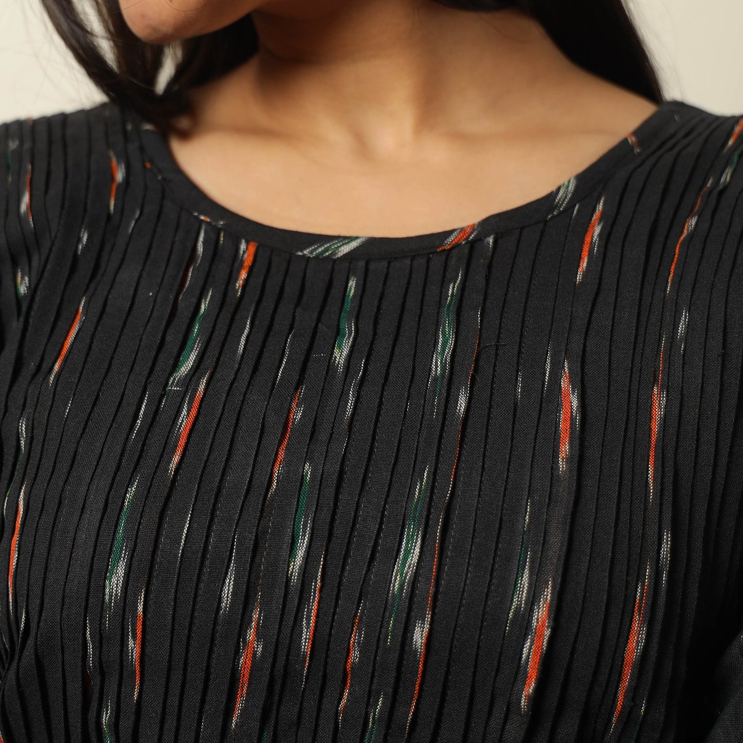 Buy Pochampally Ikat Weave Cotton Pintuck Flared Dress 03 Online l iTokri.com