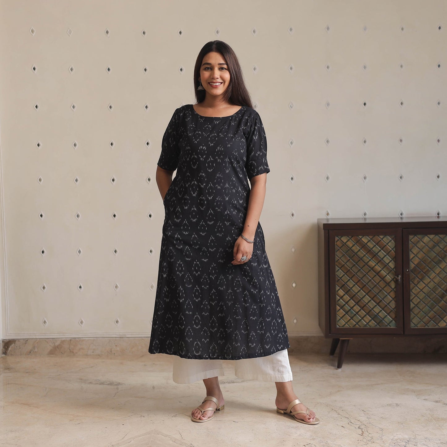 Pochampally Ikat Weave Cotton Straight Kurta for Women