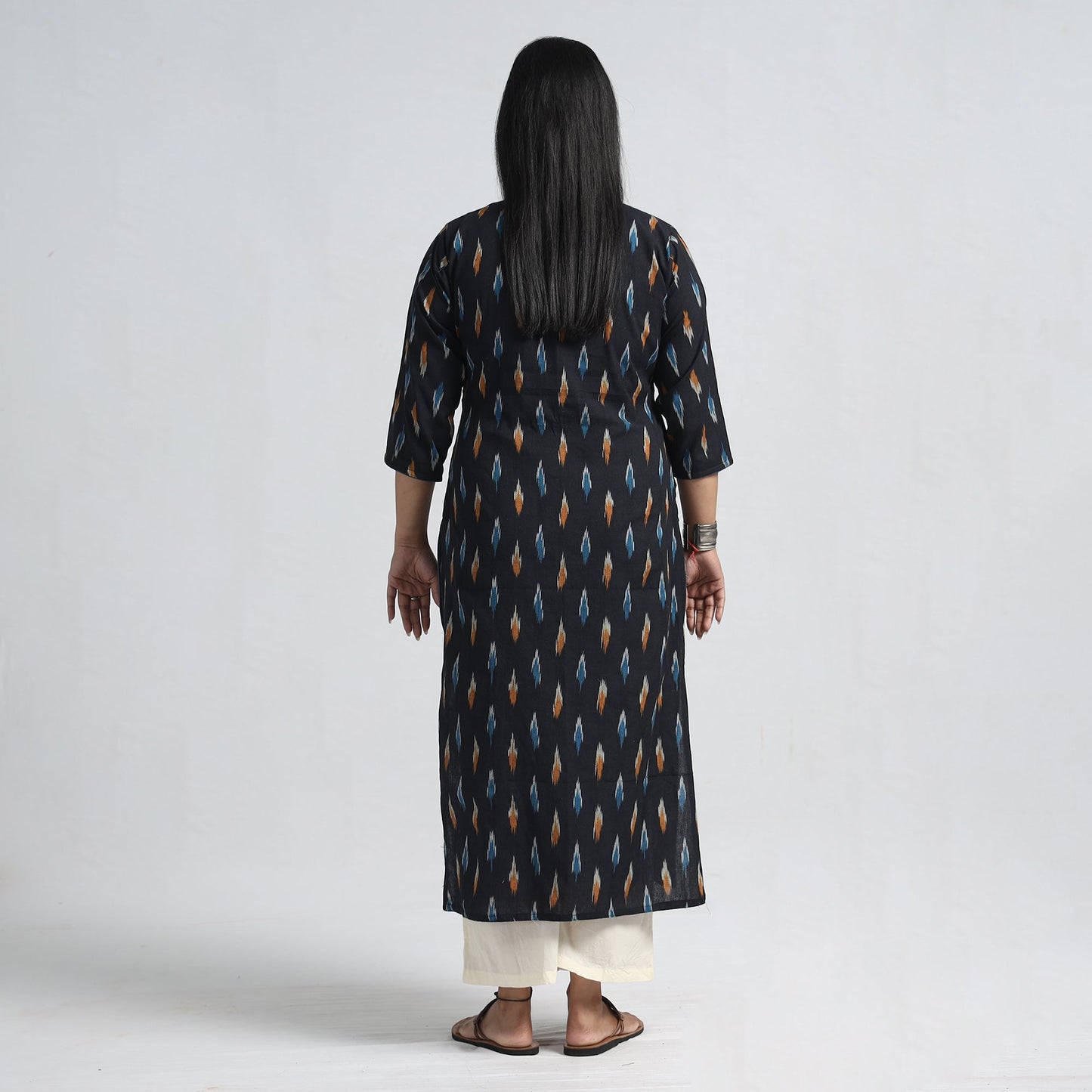 Black - pochampally ikat weave cotton straight kurta