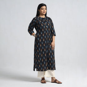 Black - pochampally ikat weave cotton straight kurta