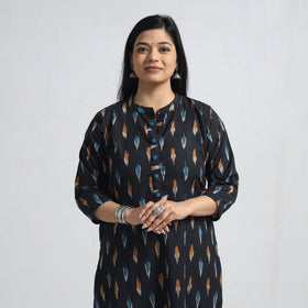 Black - pochampally ikat weave cotton straight kurta