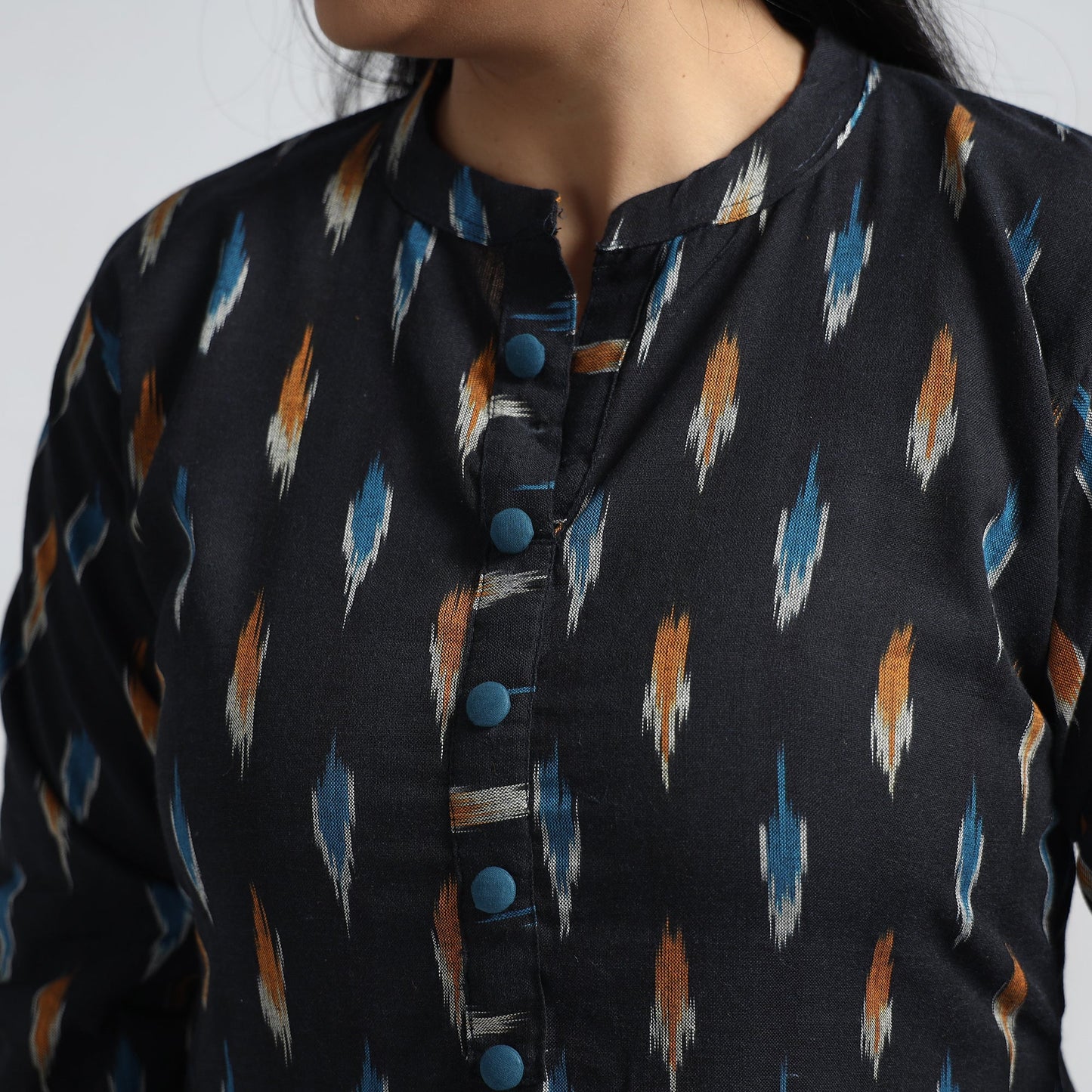 Black - pochampally ikat weave cotton straight kurta