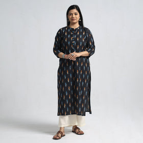 Black - pochampally ikat weave cotton straight kurta
