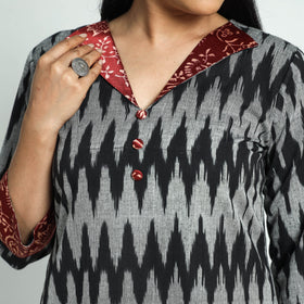 Pochampally Ikat Weave Modal Silk Patchwork Cotton Straight Kurta Online at iTokri.com
