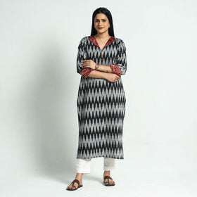  Pochampally Ikat Weave Modal Silk Patchwork Cotton Straight Kurta Online at iTokri.com