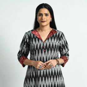  Pochampally Ikat Weave Modal Silk Patchwork Cotton Straight Kurta Online at iTokri.com