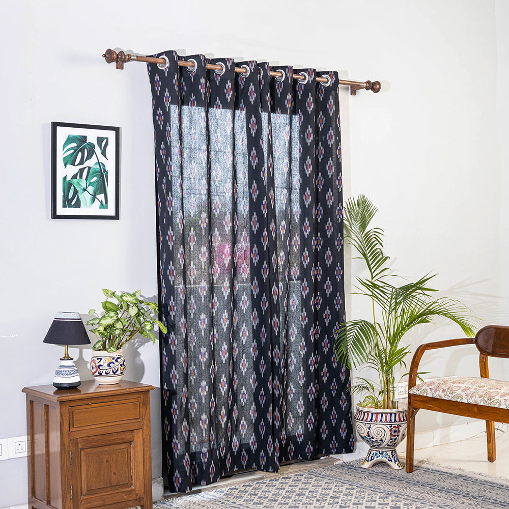 Black - pochampally ikat weave pure cotton fabric door