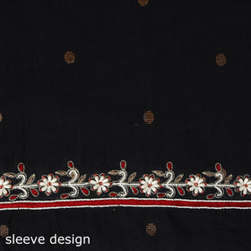 Black Polka Dot Hand Embroidery Cotton Blouse Piece