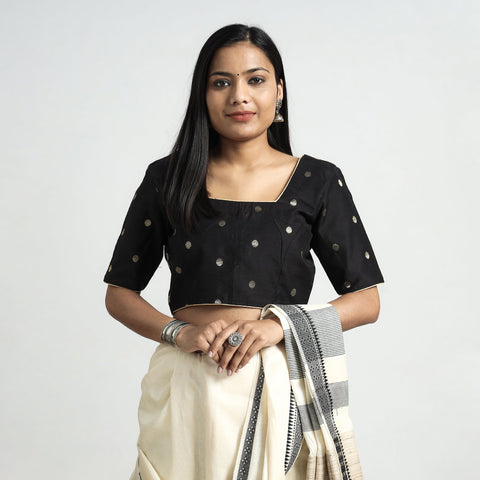 Buy Polka Dot Zari Buti Viscose Silk Stitched Blouse Online at iTokri.com