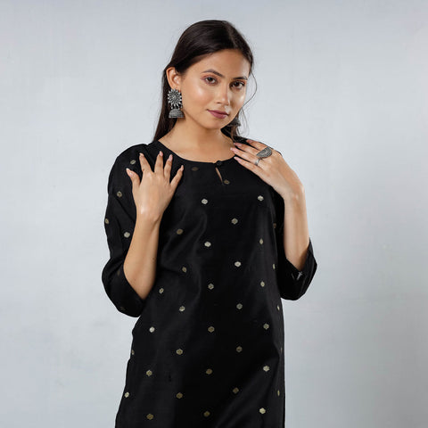  Polka Zari Butta Spun Dupion Silk Long Kurta for Women