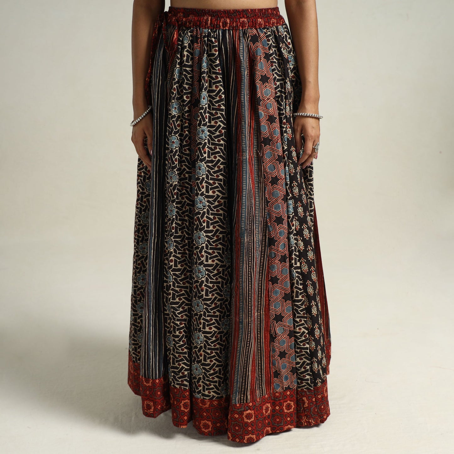  Ajrakh Block Printed 24 Kali Patchwork Cotton Long Skirt 08 