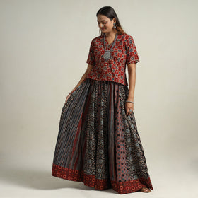  Ajrakh Block Printed 24 Kali Patchwork Cotton Long Skirt 08 