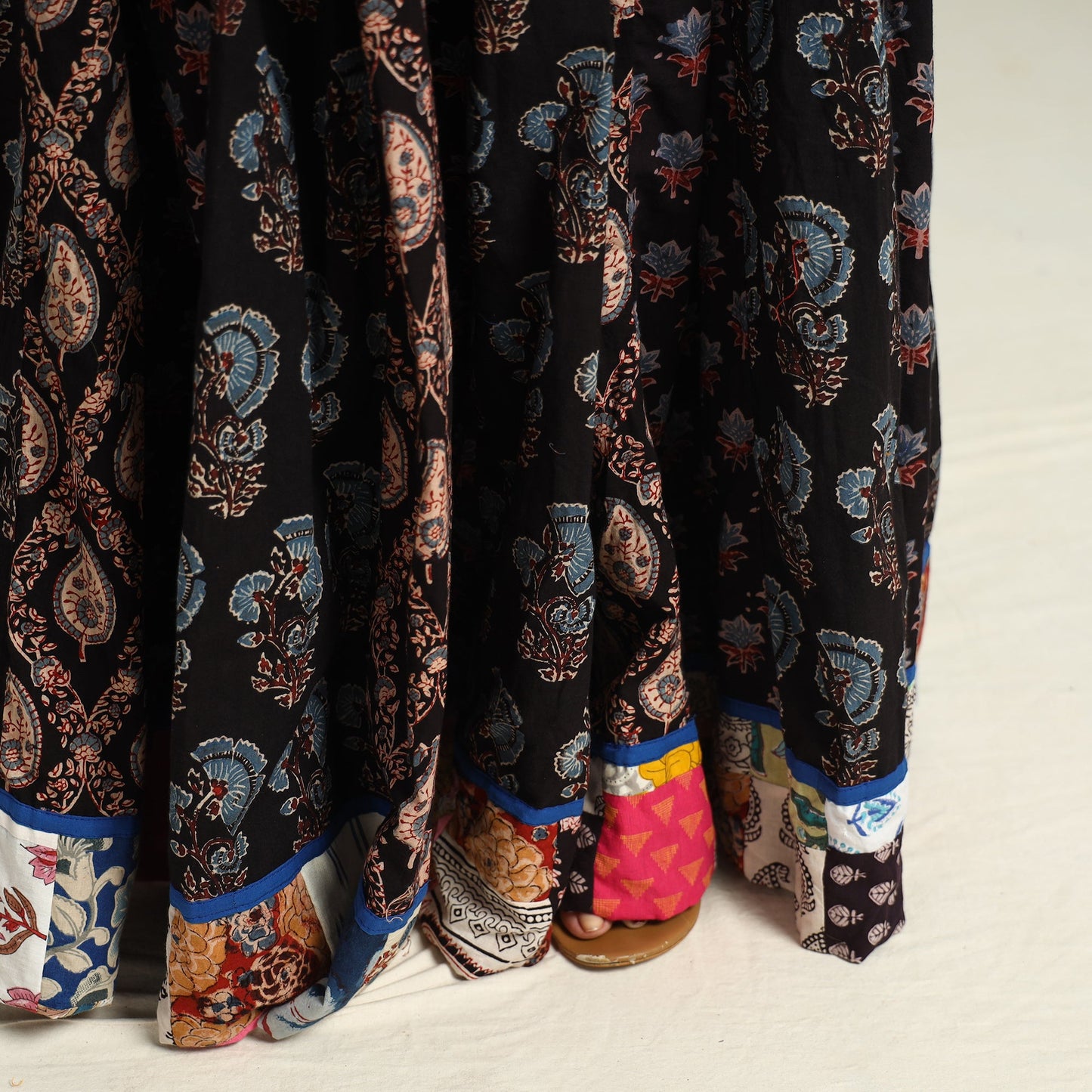 Black - printed 24 kali patchwork cotton long skirt 11