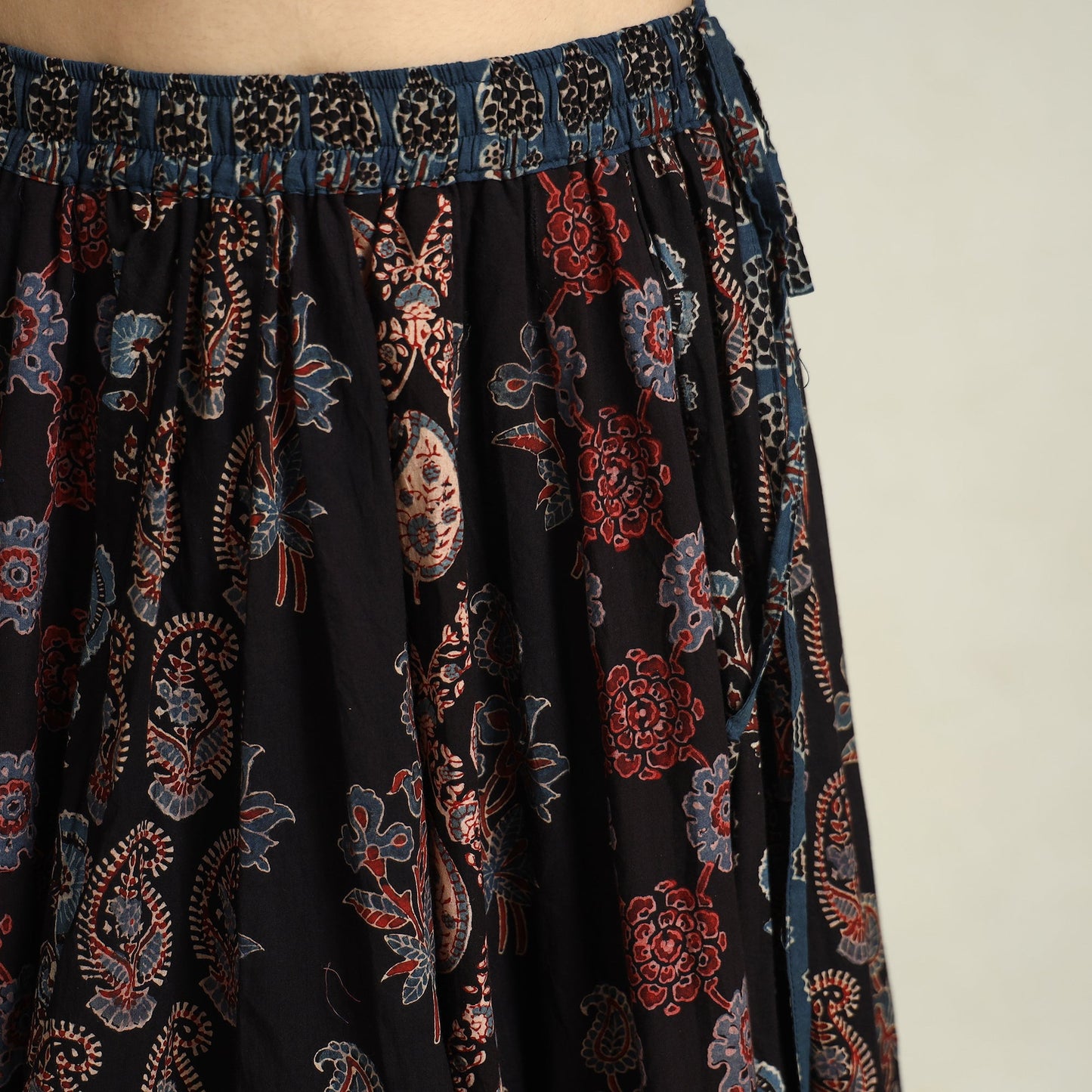 Black - printed 24 kali patchwork cotton long skirt 16