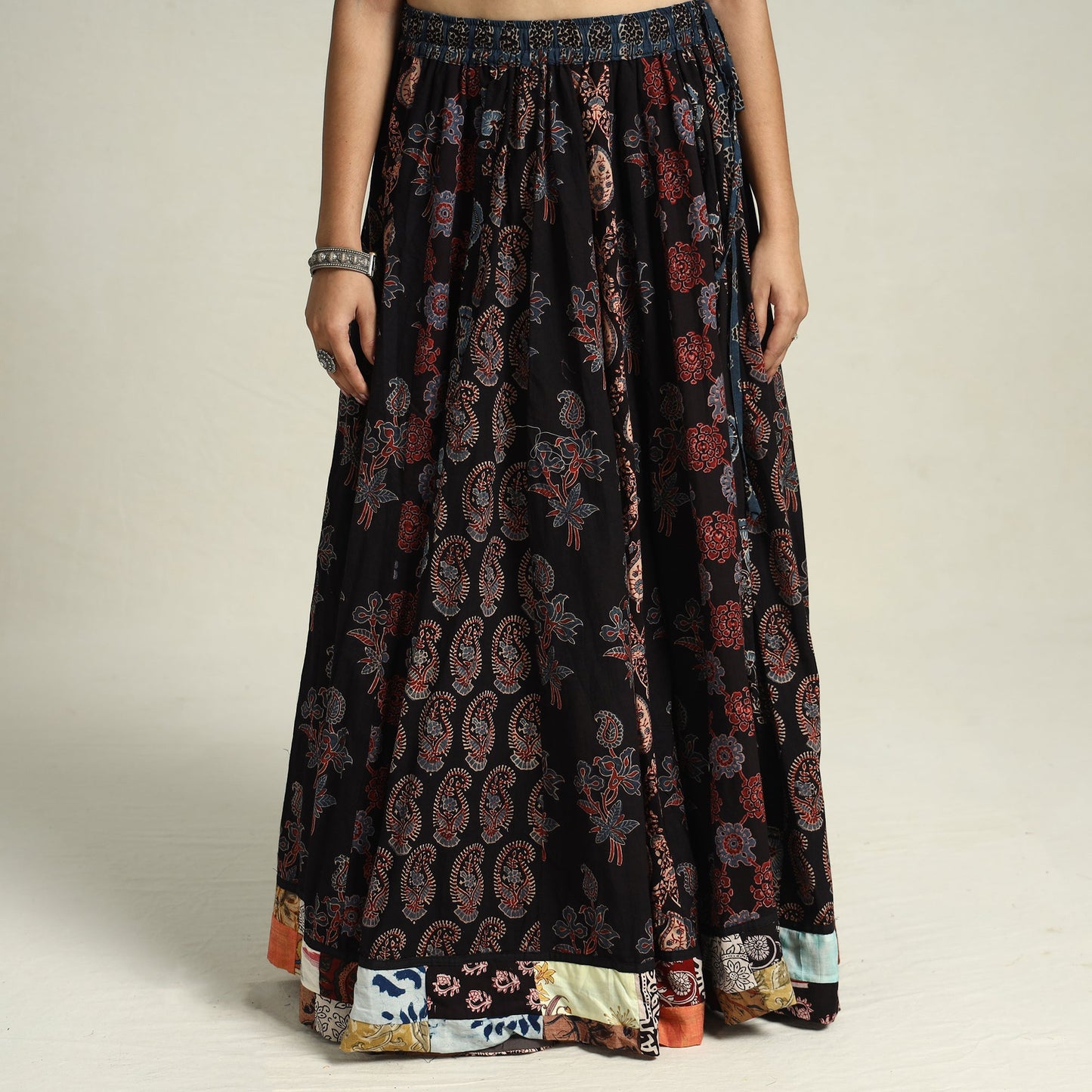 Black - printed 24 kali patchwork cotton long skirt 16