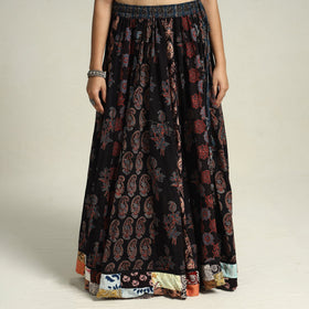 Black - printed 24 kali patchwork cotton long skirt 16