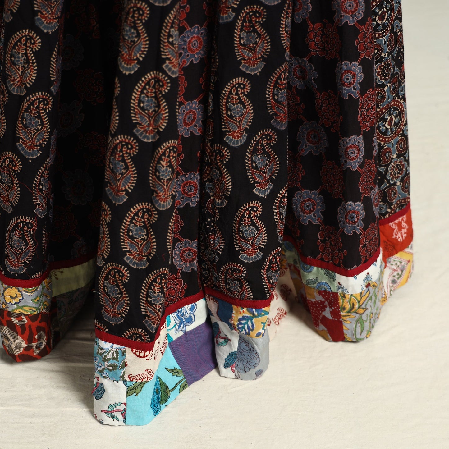 Black - printed 24 kali patchwork cotton long skirt 29