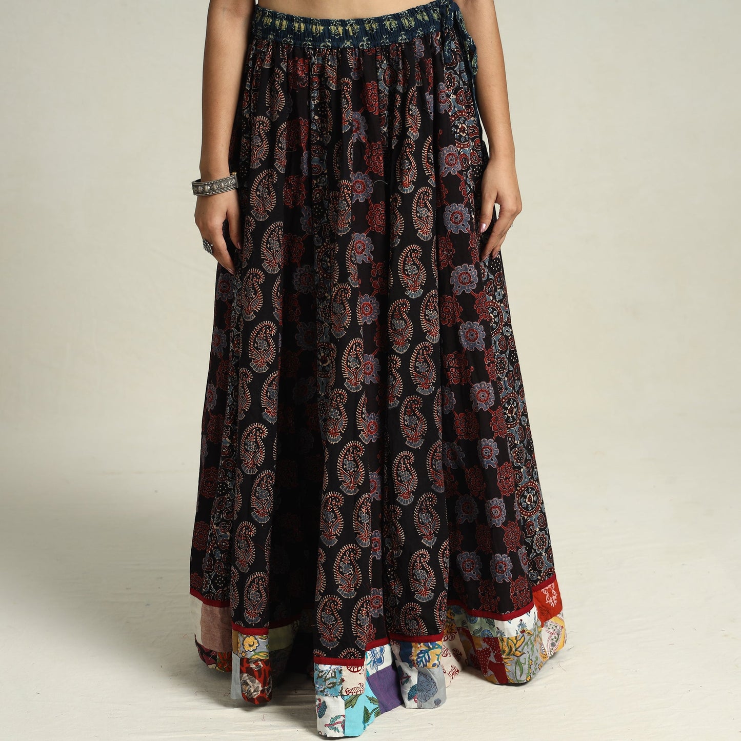 Black - printed 24 kali patchwork cotton long skirt 29