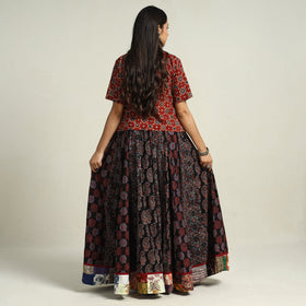 Black - printed 24 kali patchwork cotton long skirt 29