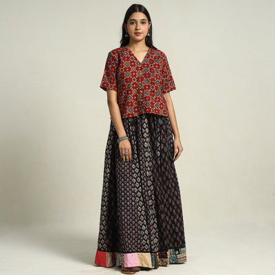 Black - printed 24 kali patchwork cotton long skirt 41