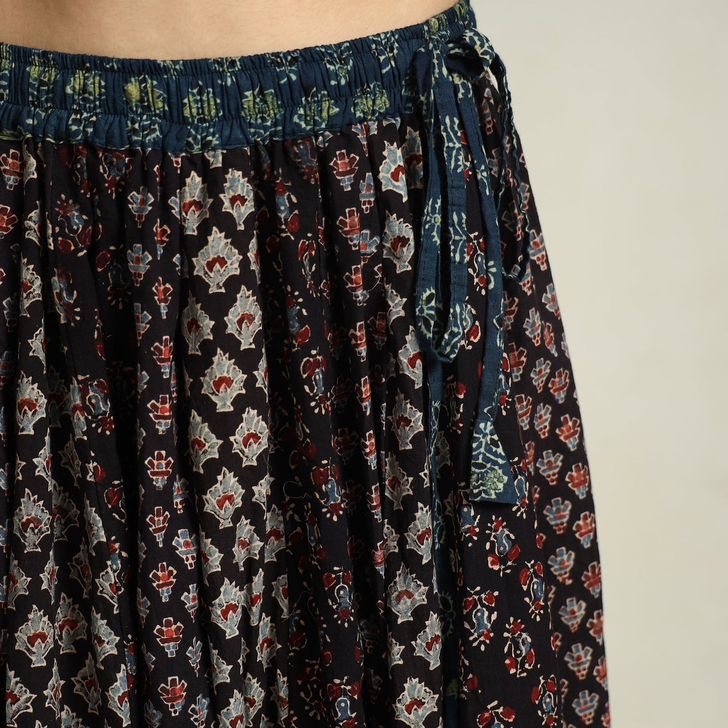 Black - printed 24 kali patchwork cotton long skirt 41