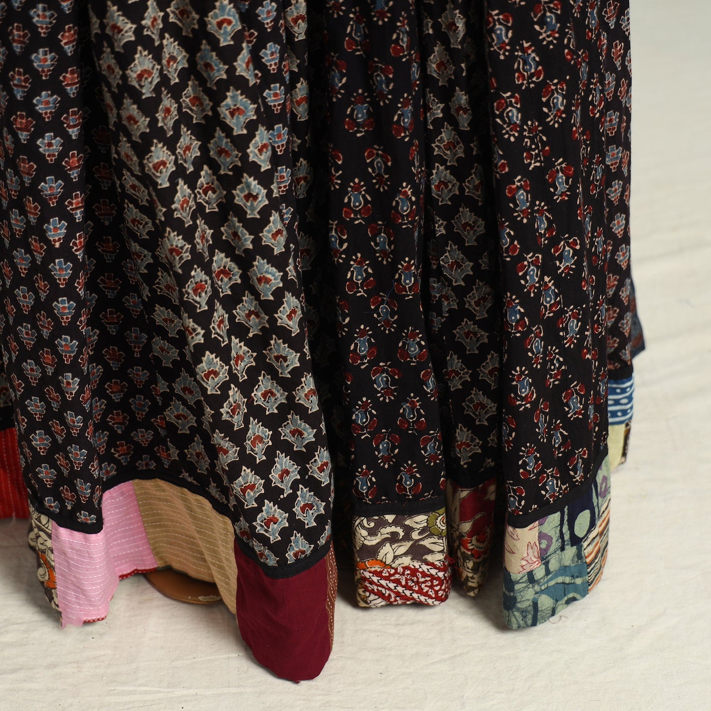 Black - printed 24 kali patchwork cotton long skirt 41