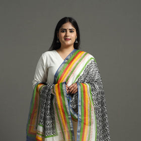  Black Block Printed Chanderi Silk Bagru Dupatta 