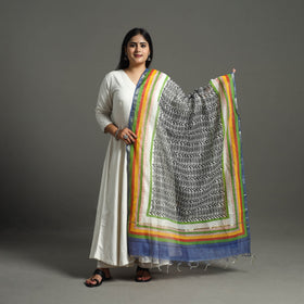  Black Block Printed Chanderi Silk Bagru Dupatta 