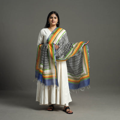  Black Block Printed Chanderi Silk Bagru Dupatta 