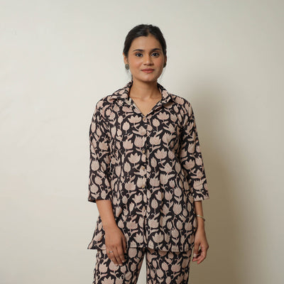  Black Block Print Cotton Bagru Co-Ord Set 