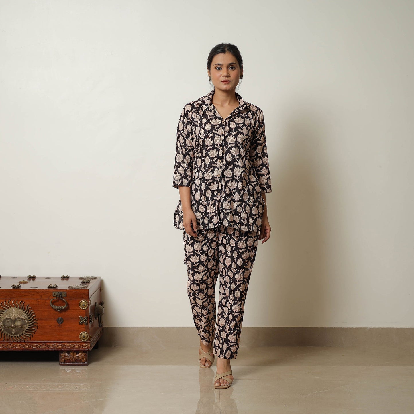  Black Block Print Cotton Bagru Co-Ord Set 