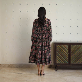  Black Block Printed Cotton Fit & Flare Jahota Dress