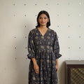 Buy Black Block Printed Cotton Flare Jahota Dress