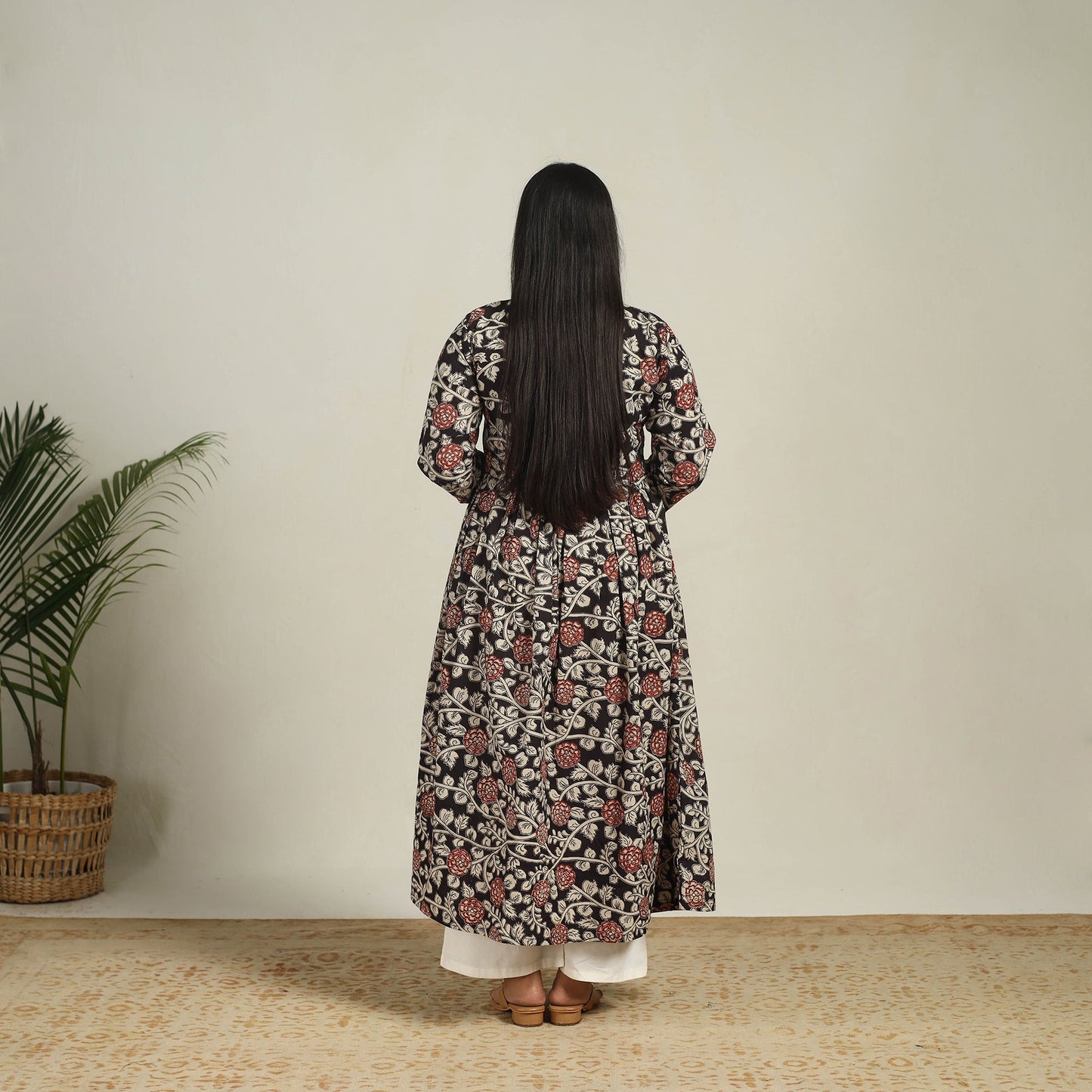 Buy Black Printed Cotton Flared Kalamkari Kurta for Women