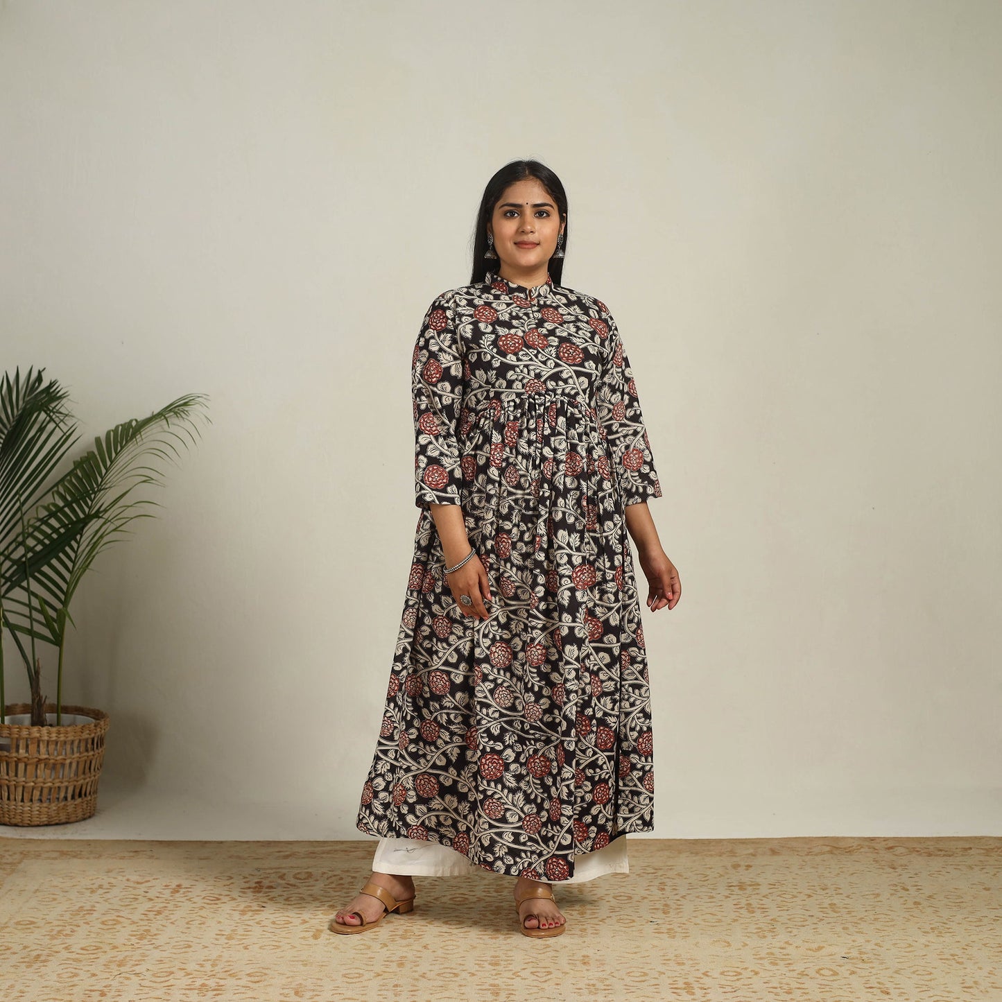 Buy Black Printed Cotton Flared Kalamkari Kurta for Women