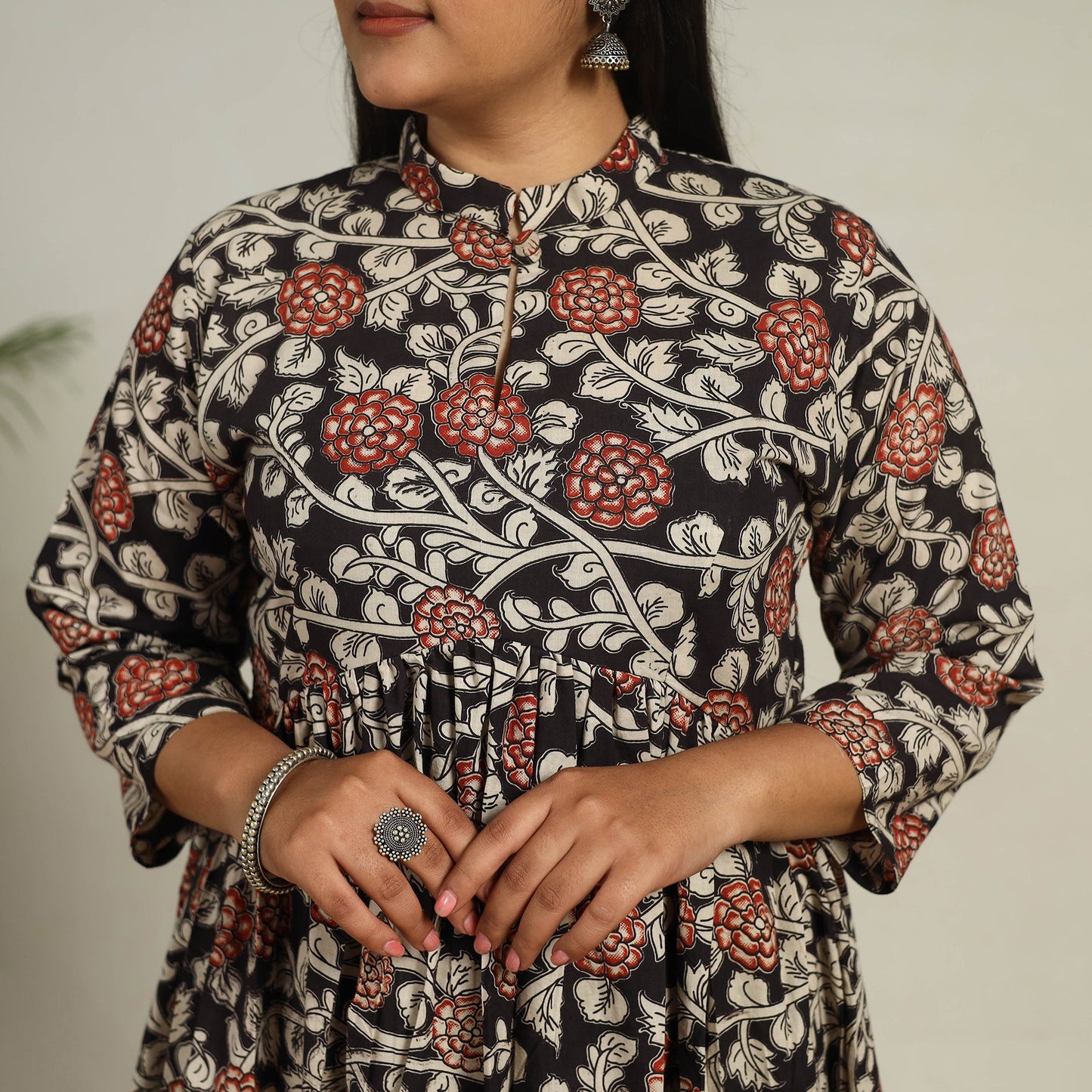 Buy Black Printed Cotton Flared Kalamkari Kurta for Women
