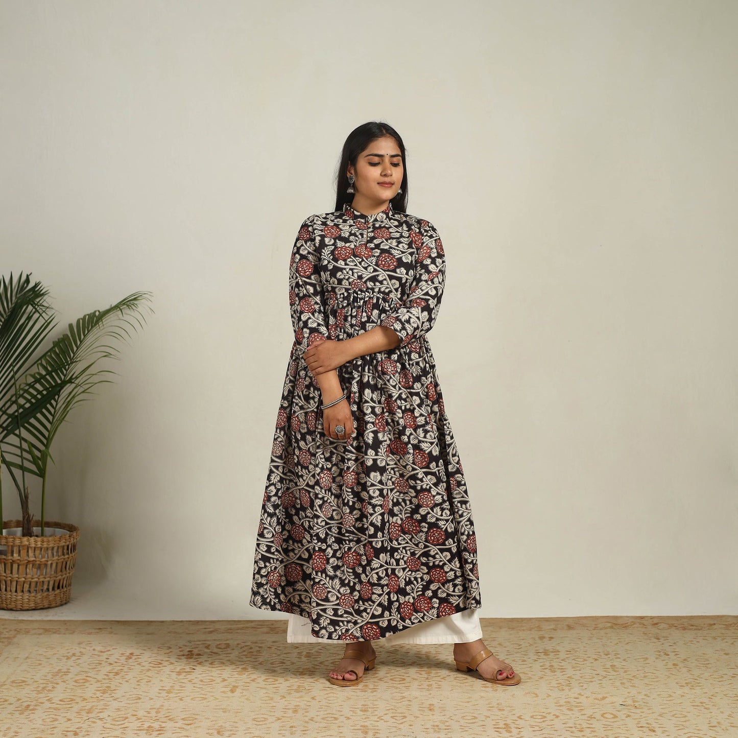 Buy Black Printed Cotton Flared Kalamkari Kurta for Women