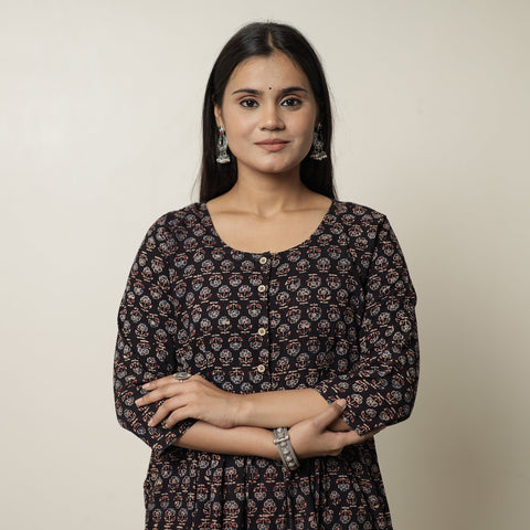 Ajrakh Block Printed Cotton Flared Kurta for Women