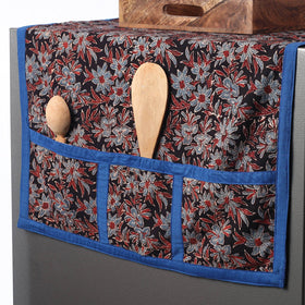Black Ajrakh Block Printed Cotton Fridge Top Cover with Multiple Pockets 