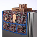 Black Ajrakh Block Printed Cotton Fridge Top Cover with Multiple Pockets 