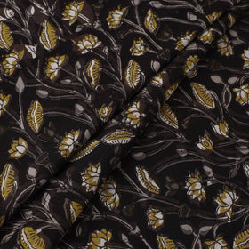 Black Block Printed Cotton Jahota Fabric