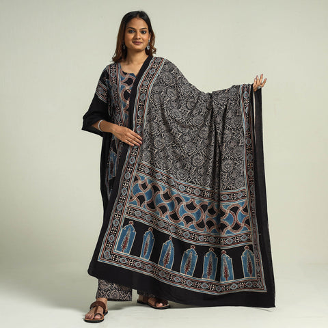 Ajrakh Kaftan with Palazzo & Dupatta Set