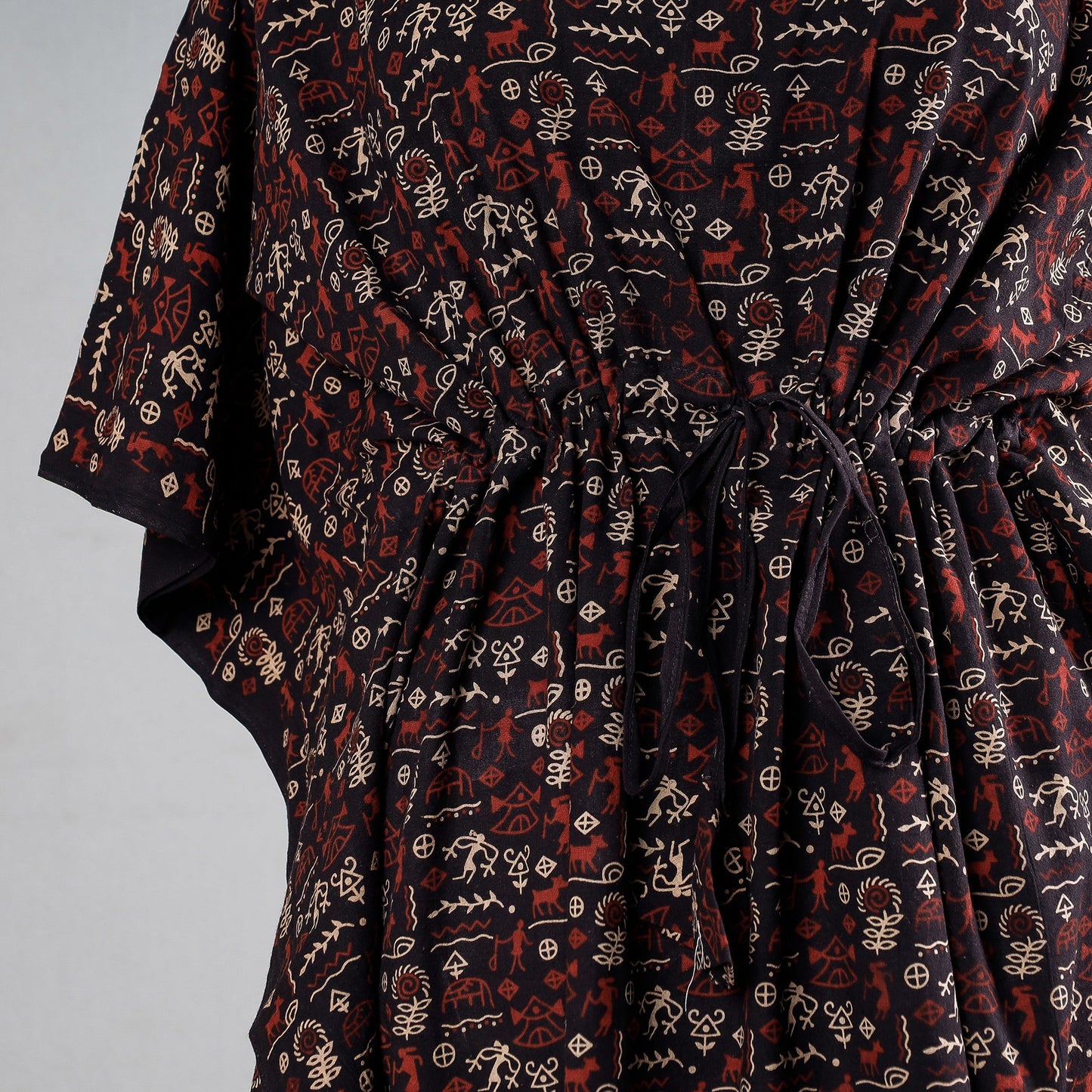  Ajrakh Block Printed Cotton Kaftan with Tie-Up Waist 