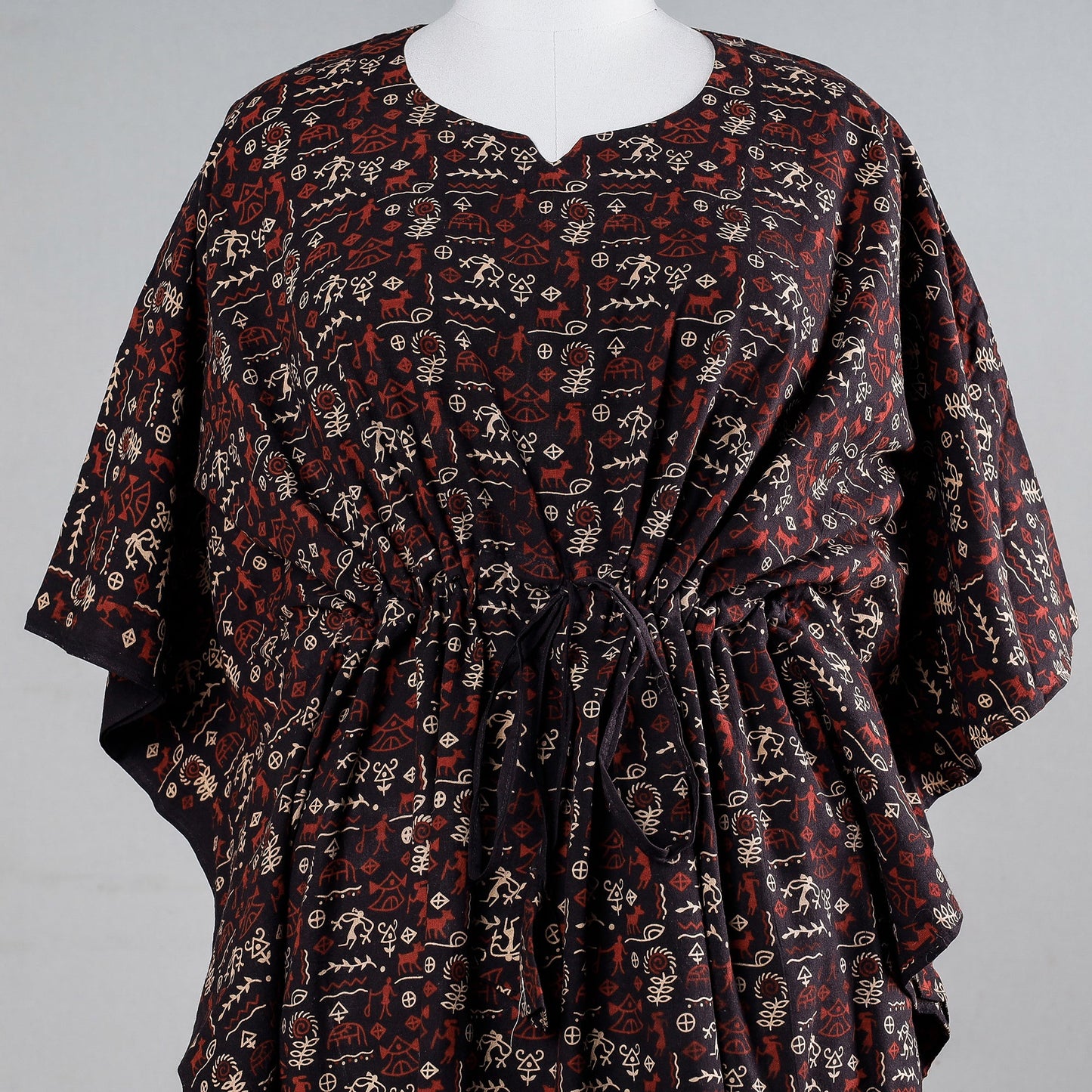  Ajrakh Block Printed Cotton Kaftan with Tie-Up Waist 